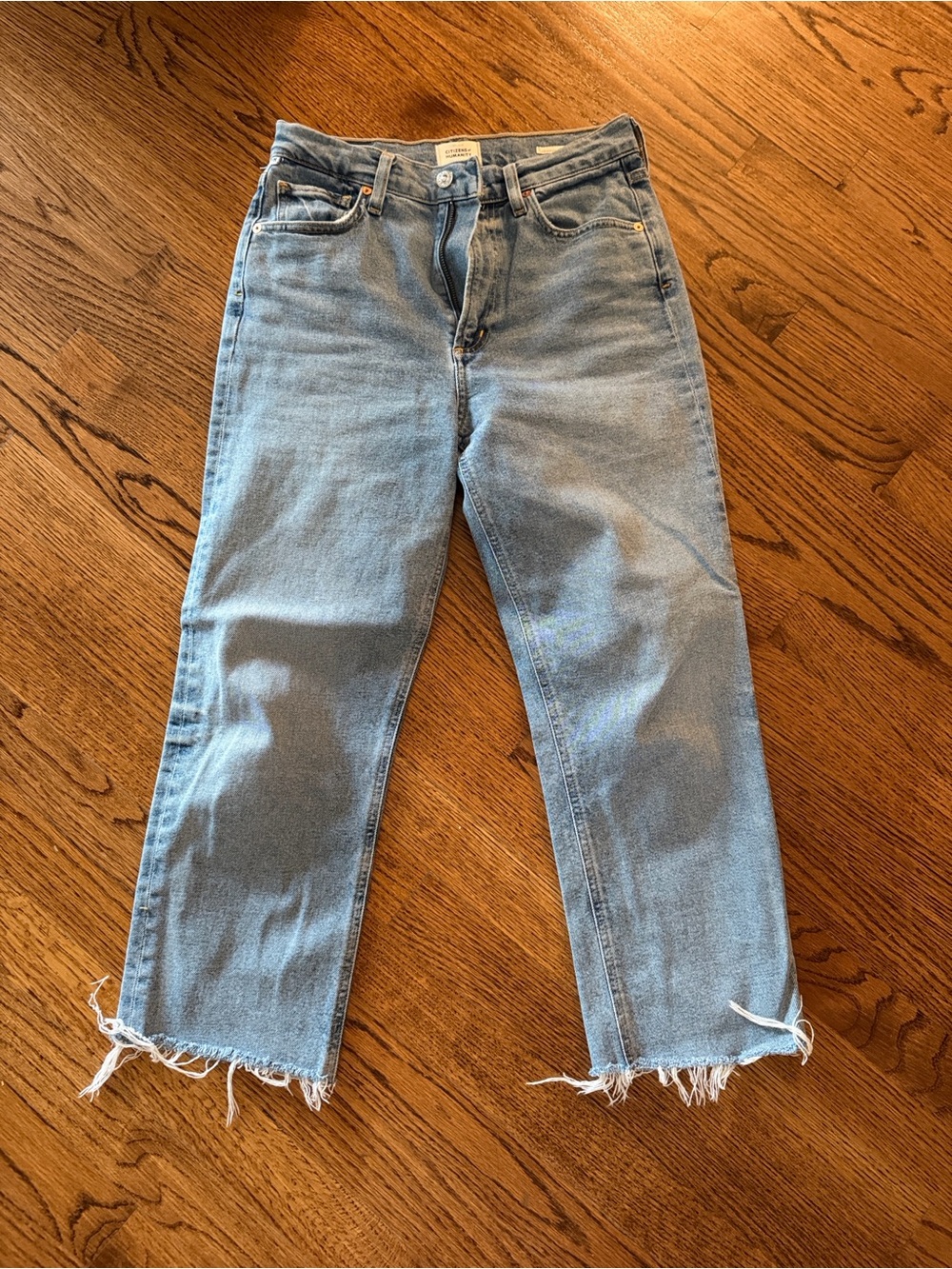 Citizens Of Humanity Light Blue Cropped Straight Jeans with Raw Hem